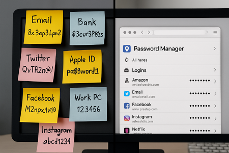 Comparison between insecure password practices and professional password management solutions
