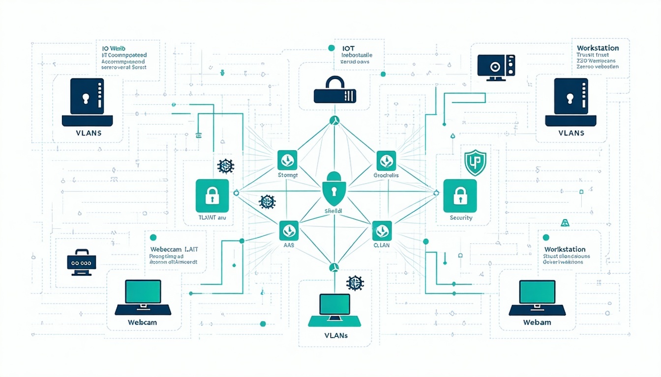 Network segmentation containing ransomware threat in isolated IoT device segment, illustrating zero trust security