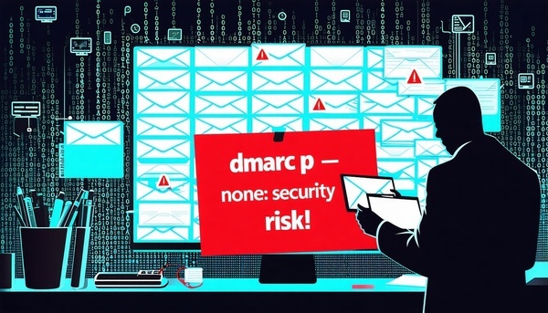 Email security vulnerability exposed by p=none DMARC policy on digital dashboard