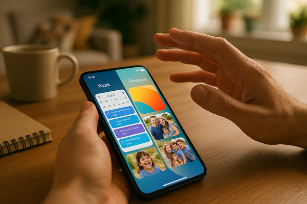 Mobile phone enabling work-life balance with productivity apps and notifications.