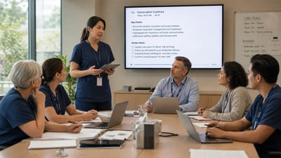 Aged care team using AI meeting transcription to improve handover notes and communication