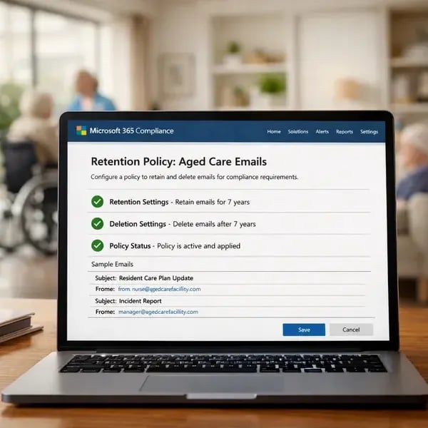 aged care microsoft 365 compliance with 7-year retention laws with immutable email archiving