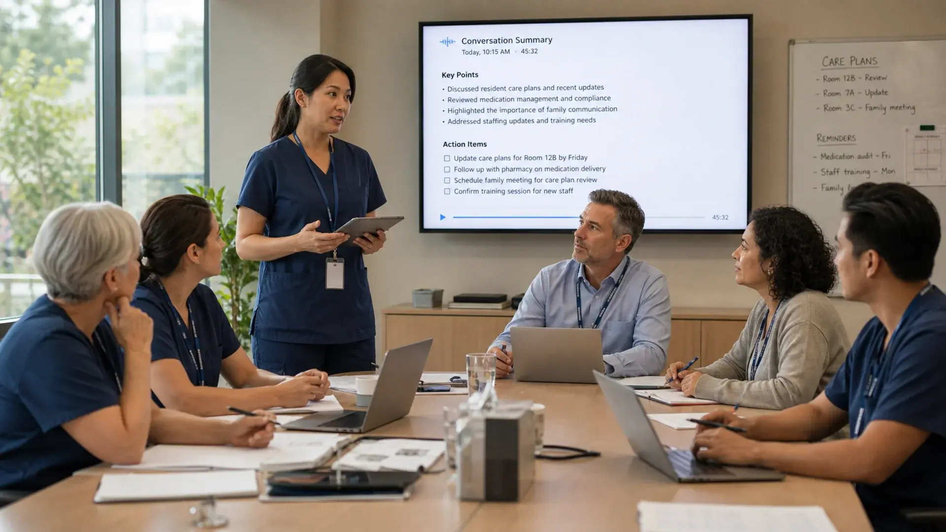 Aged care team using AI meeting transcription to improve handover notes and communication